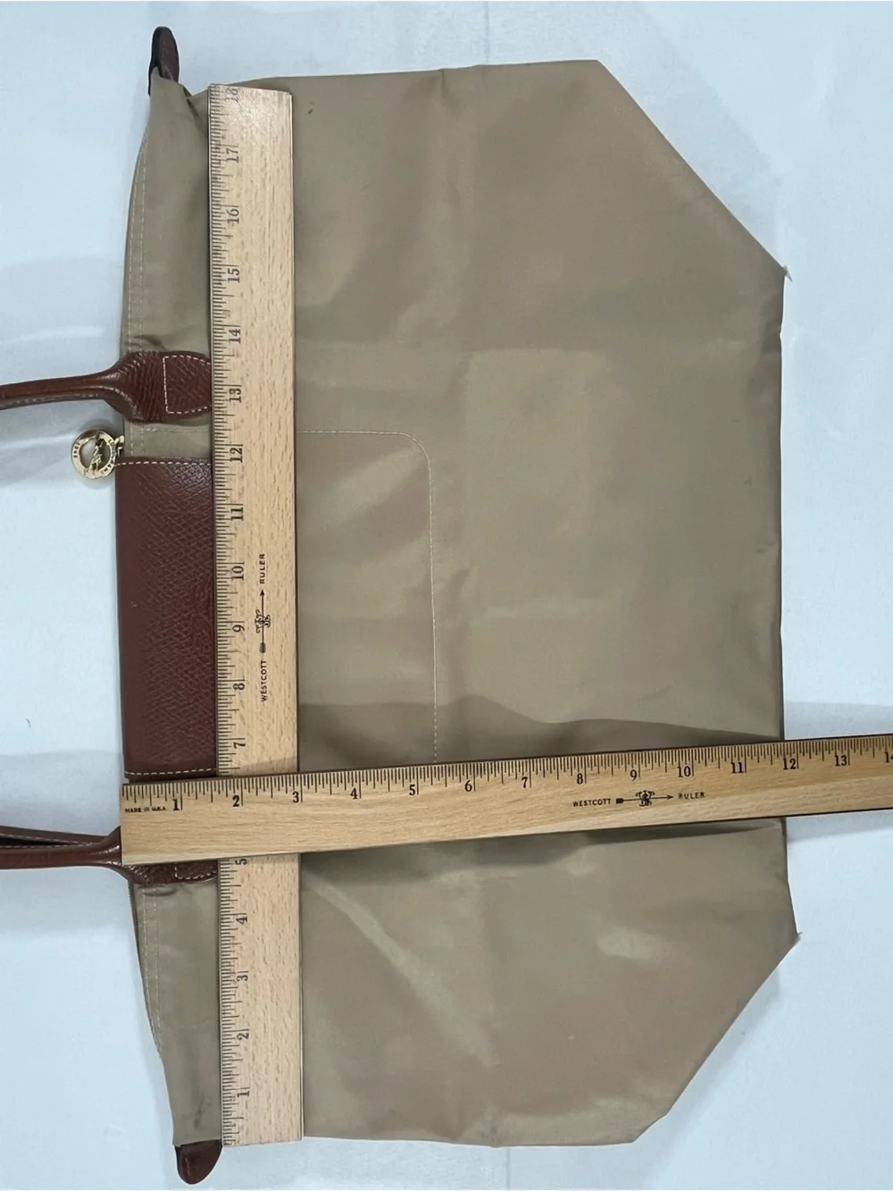 Longchamp Large Tote - Tan Nylon, Brown Leather - Packable - Fair Condition